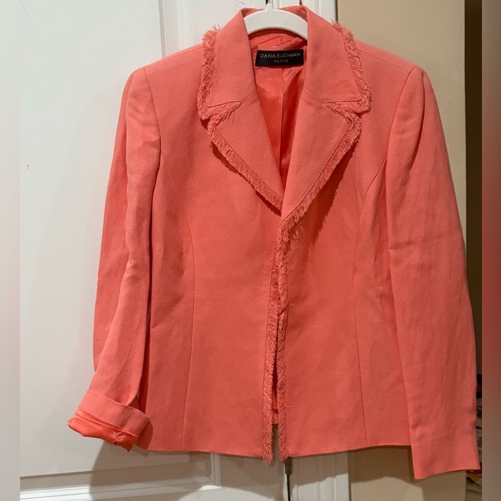 Dana Buchman Coral Raw Edge Linen Blazer Salmon Women's Petite 4